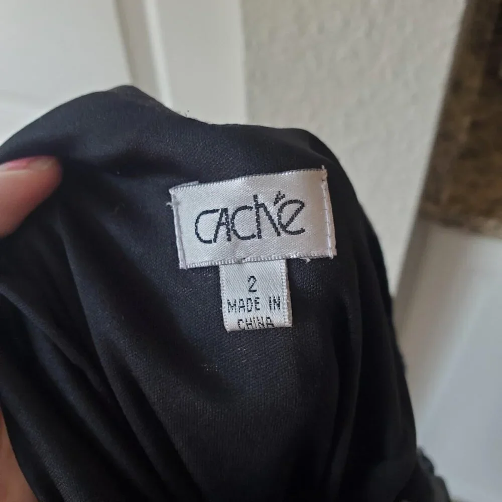 Cache Silk Blend Sleeveless Midi Beaded Dress Asymmetrical Hem - Picture 9 of 10